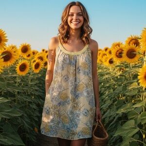 Floral Yellow and Blue Mini Dress